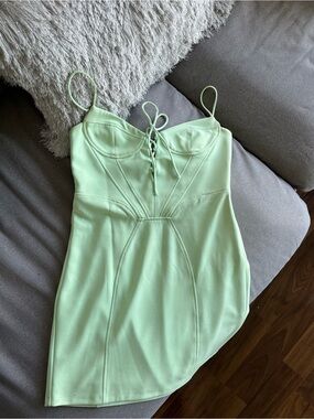 Zara Cute Mint Green Lace-Up Bodycon Mini Dress (fits size M)